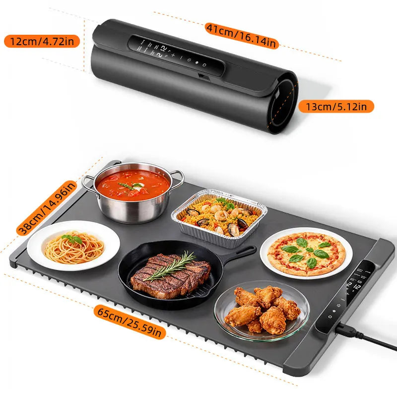 Tapete calentador para alimentos - Calentador de alimentos con 14 temperaturas - Bandeja calentadora eléctrica de silicona con 6 modos - Electrodomésticos de cocina - 26 x 15 pulgadas