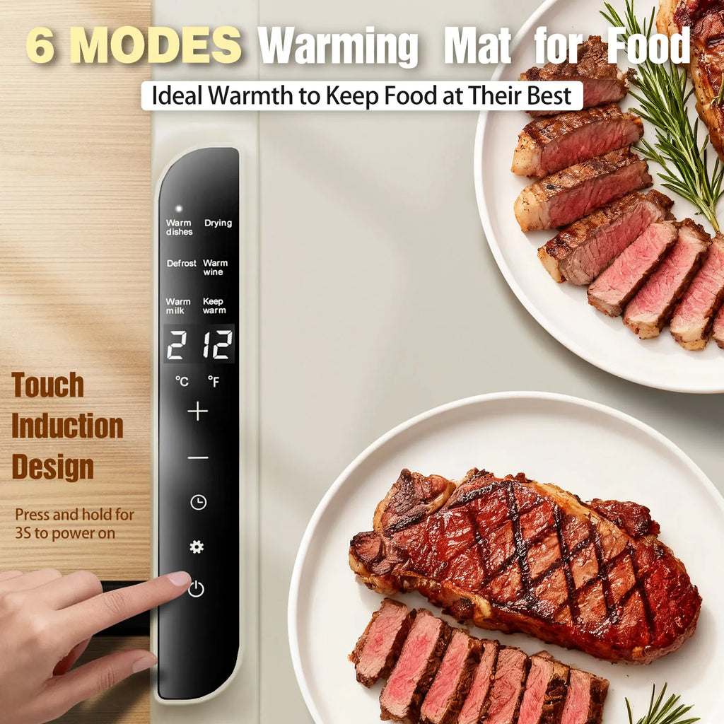 Tapete calentador para alimentos - Calentador de alimentos con 14 temperaturas - Bandeja calentadora eléctrica de silicona con 6 modos - Electrodomésticos de cocina - 26 x 15 pulgadas