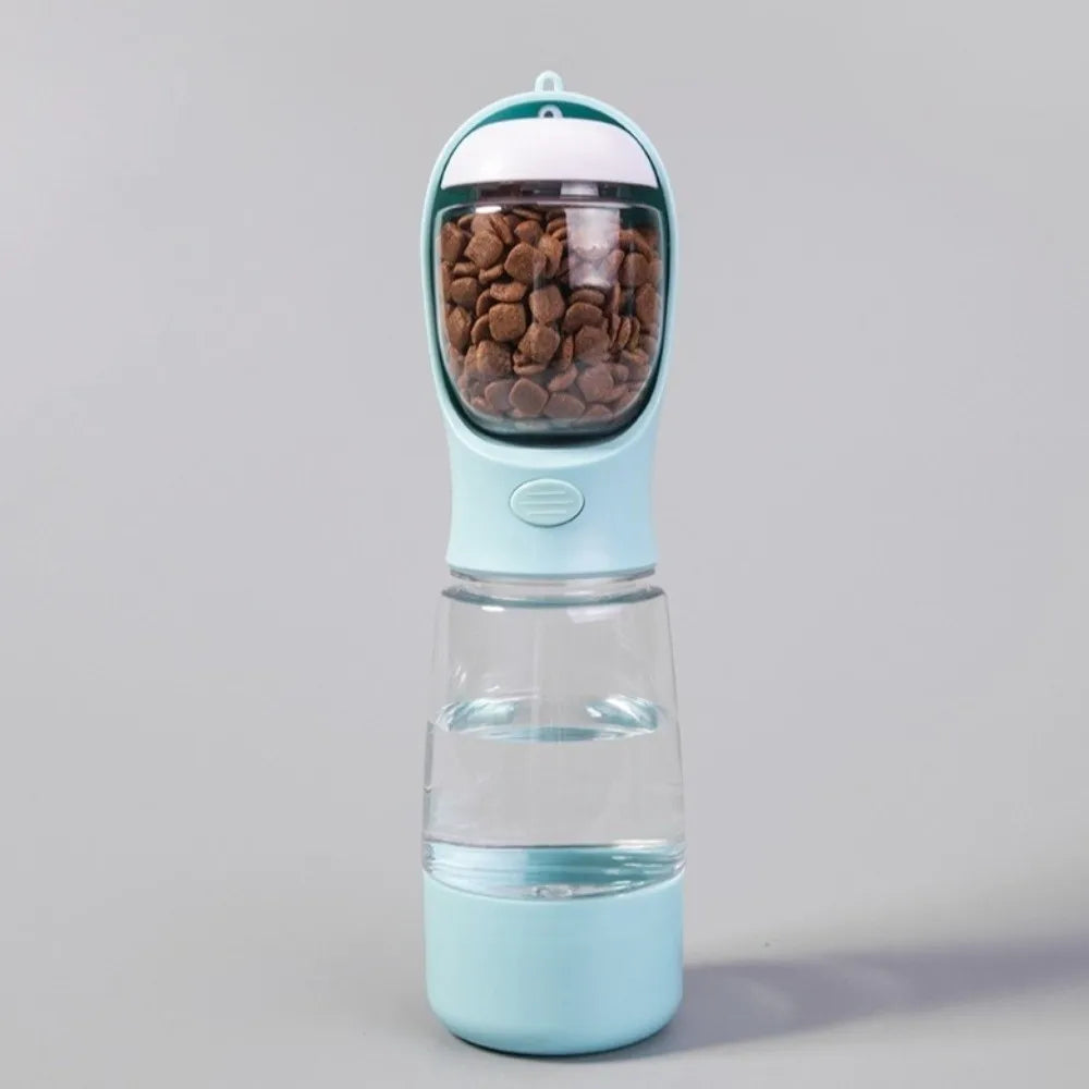 Nuevo dispensador de agua para perros de 400 ml con contenedor para bolsas de excrementos. Botella de agua portátil para mascotas 3 en 1 a prueba de fugas. Botella para comida de perro para exteriores.
