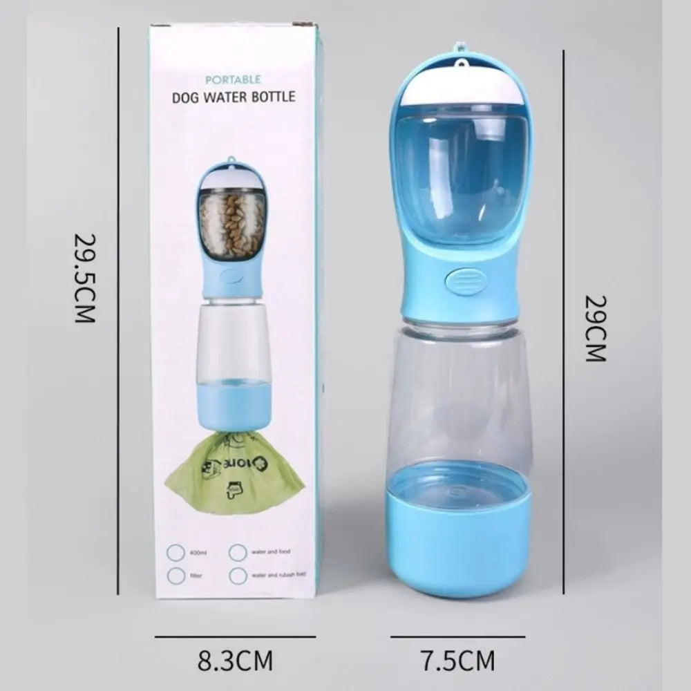 Nuevo dispensador de agua para perros de 400 ml con contenedor para bolsas de excrementos. Botella de agua portátil para mascotas 3 en 1 a prueba de fugas. Botella para comida de perro para exteriores.