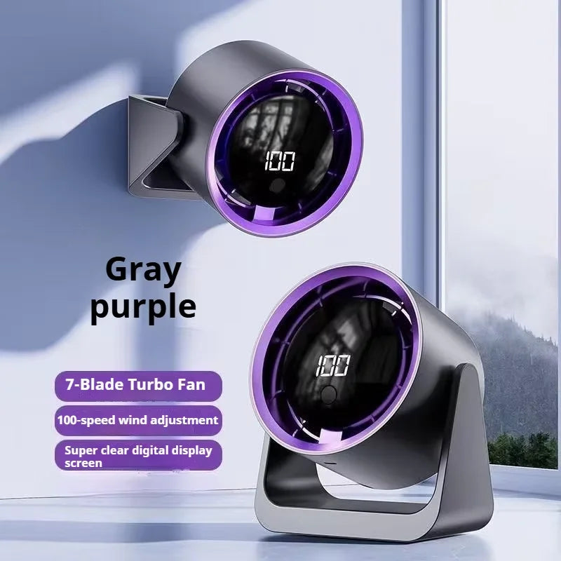 Ventilador de escritorio silencioso y de bajo ruido, 100 velocidades ajustables, pantalla LED, mini ventilador de escritorio de gran capacidad para montaje en pared, 1800 mAh.