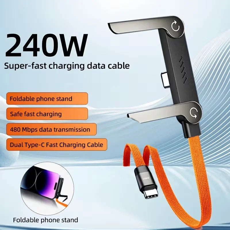 Cables USB-C tipo C de carga rápida de 240 W con soporte invisible para teléfono, cable USB-C a USB-C trenzado de nailon para iPhone, Samsung y Xiaomi.