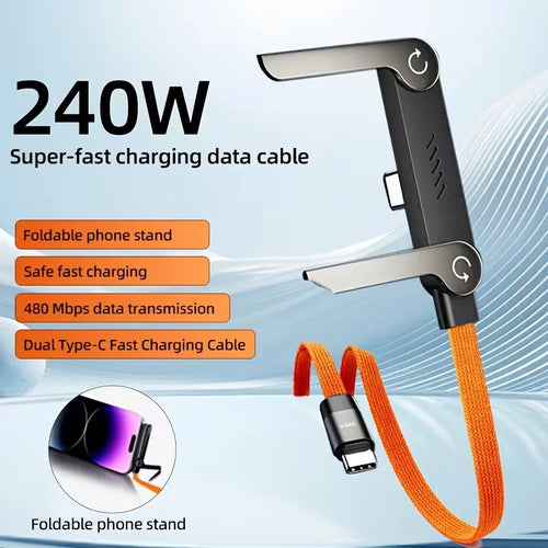 Cables USB-C tipo C de carga rápida de 240 W con soporte invisible para teléfono, cable USB-C a USB-C trenzado de nailon para iPhone, Samsung y Xiaomi.