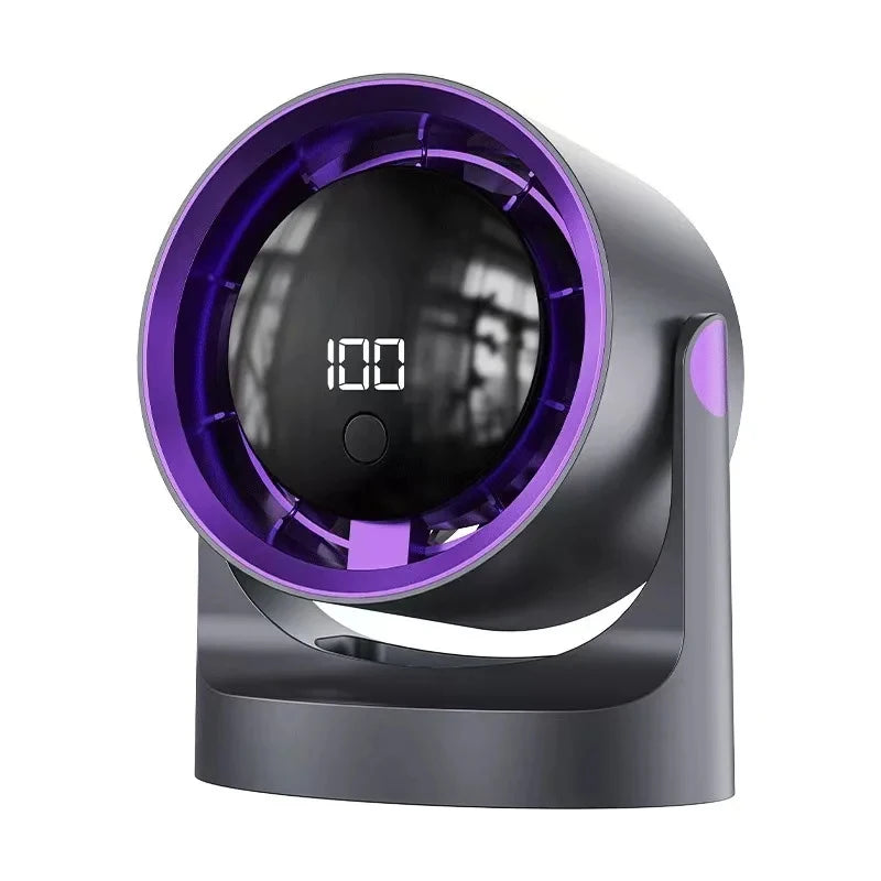 Ventilador de escritorio silencioso y de bajo ruido, 100 velocidades ajustables, pantalla LED, mini ventilador de escritorio de gran capacidad para montaje en pared, 1800 mAh.