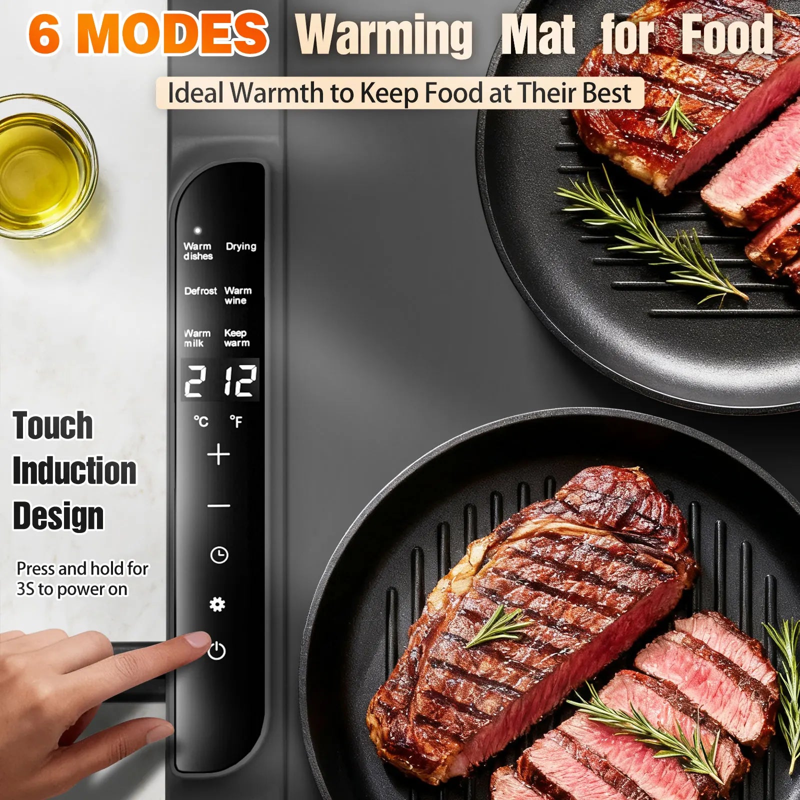 Tapete calentador para alimentos - Calentador de alimentos con 14 temperaturas - Bandeja calentadora eléctrica de silicona con 6 modos - Electrodomésticos de cocina - 26 x 15 pulgadas