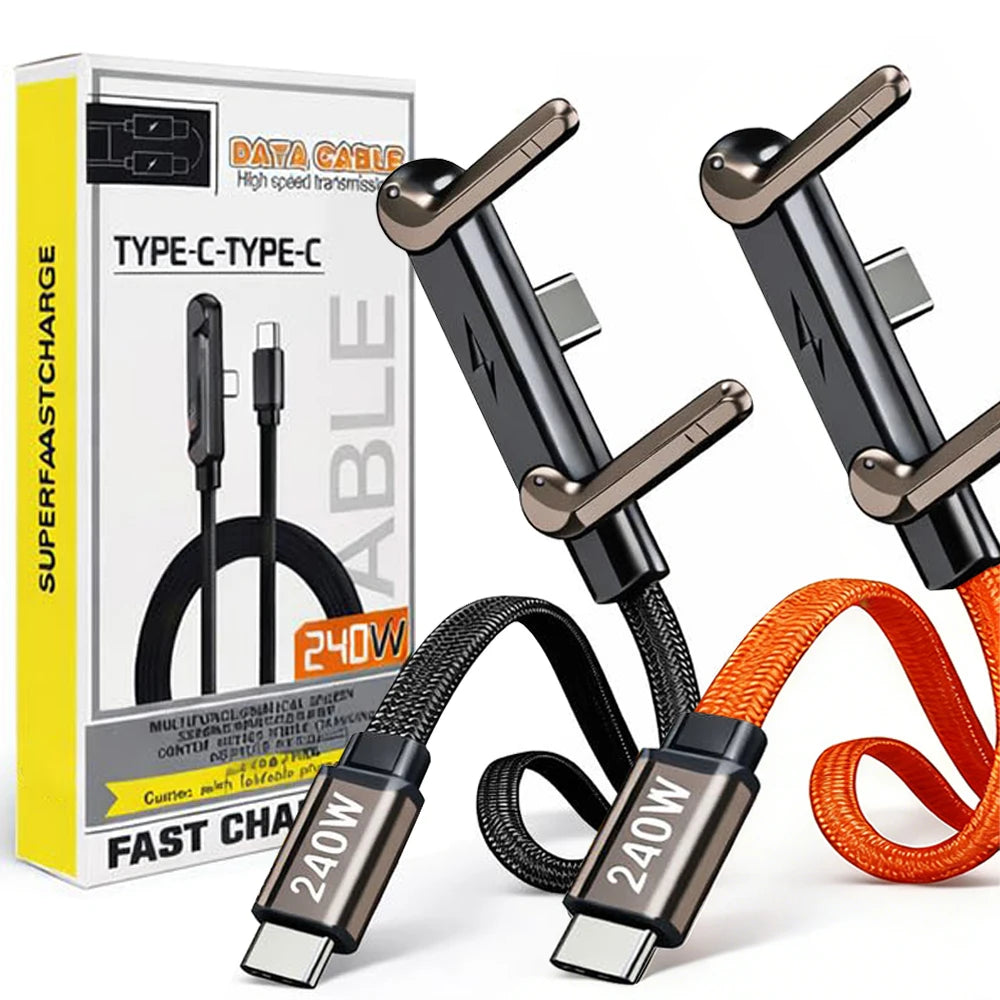 Cables USB-C tipo C de carga rápida de 240 W con soporte invisible para teléfono, cable USB-C a USB-C trenzado de nailon para iPhone, Samsung y Xiaomi.