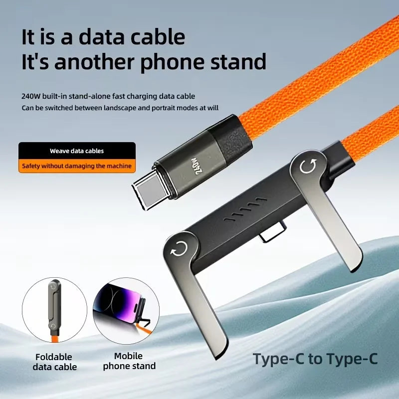 Cables USB-C tipo C de carga rápida de 240 W con soporte invisible para teléfono, cable USB-C a USB-C trenzado de nailon para iPhone, Samsung y Xiaomi.