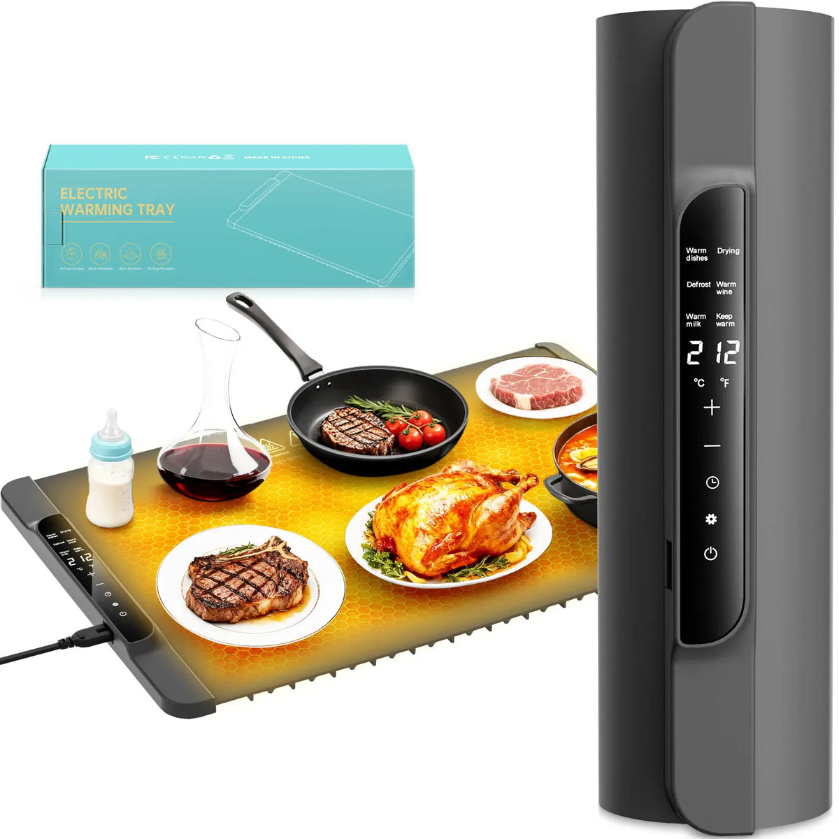 Tapete calentador para alimentos - Calentador de alimentos con 14 temperaturas - Bandeja calentadora eléctrica de silicona con 6 modos - Electrodomésticos de cocina - 26 x 15 pulgadas
